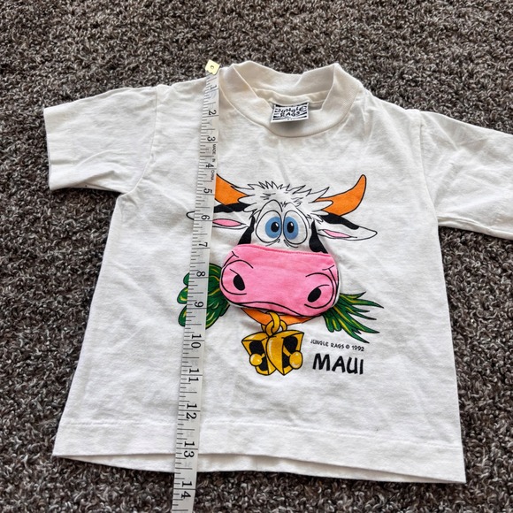 Vintage 1992 Single Stitch Jungle Rags Maui Cow Graphic Tee Shirt Kids Size 2T - Picture 4 of 6